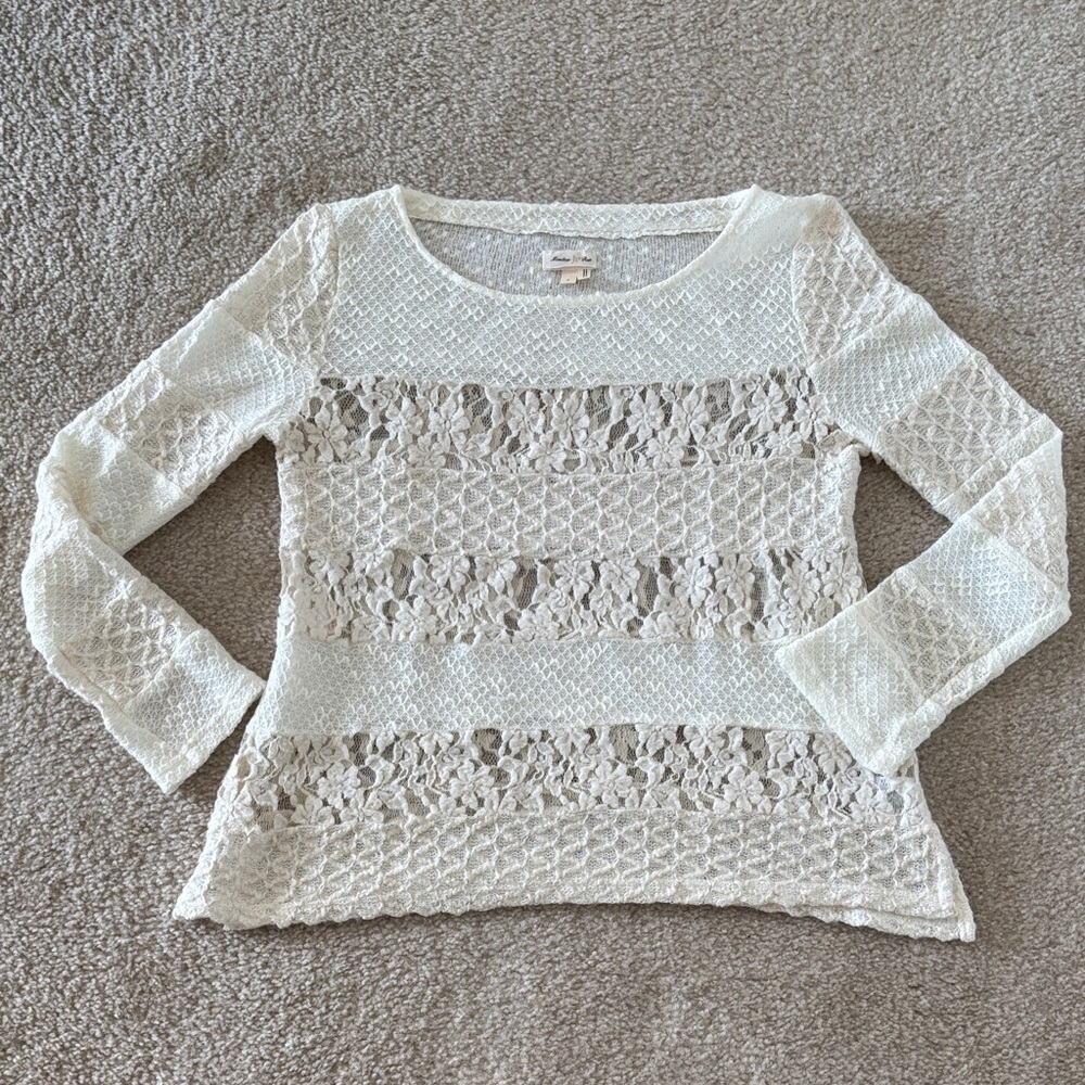 Anthropologie Meadow Rue Ivory Textured Knit Top